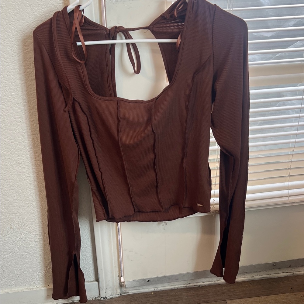 Brown Long Sleeve Women's Top